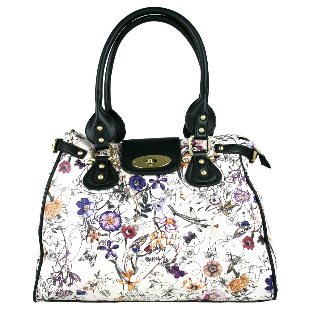 L1421 Miss Lulu Floral Tote Shoulder Handbag Black